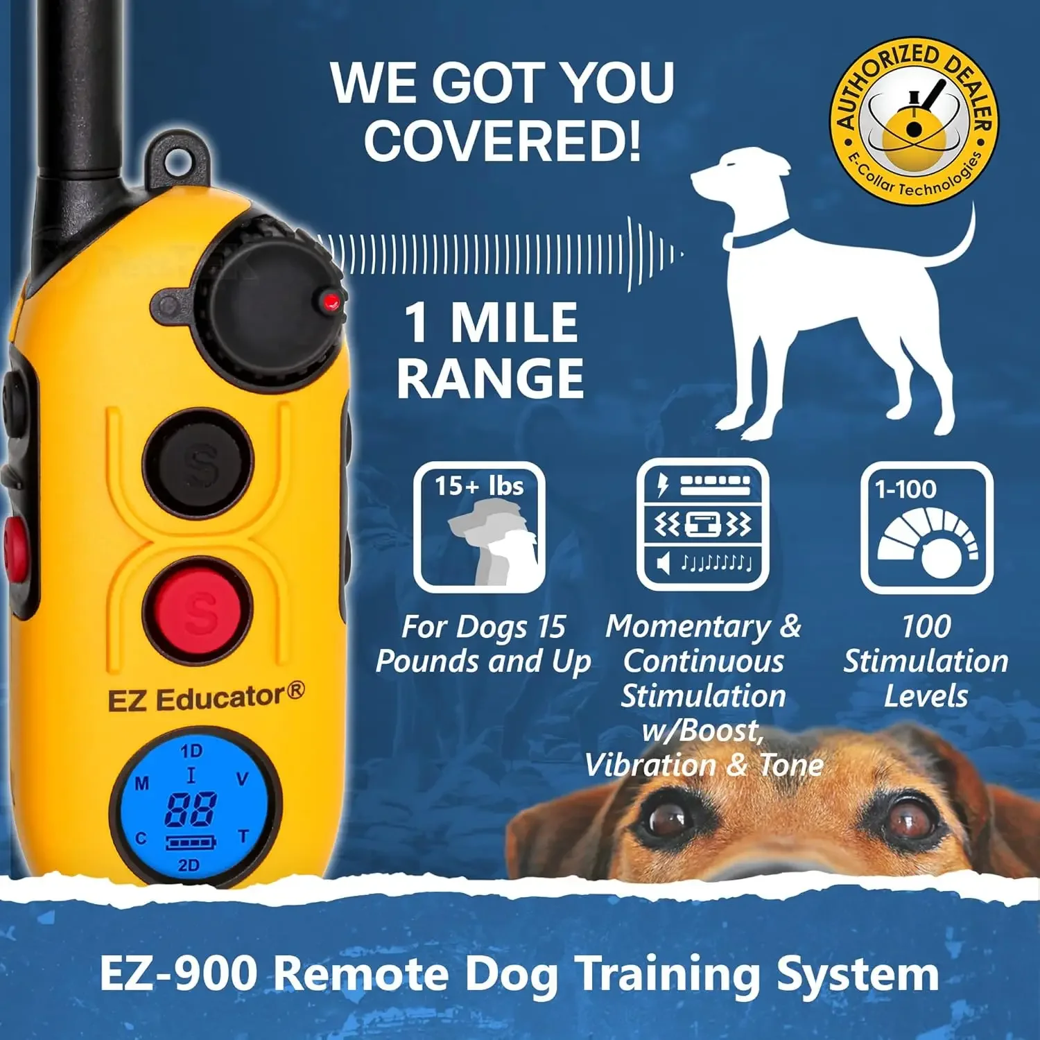 EZ-900-1/2 Mile Entrenador de perros a prueba de agua remoto: Collar estático, de estimulación de vibración y sonido con PetsTEK Do