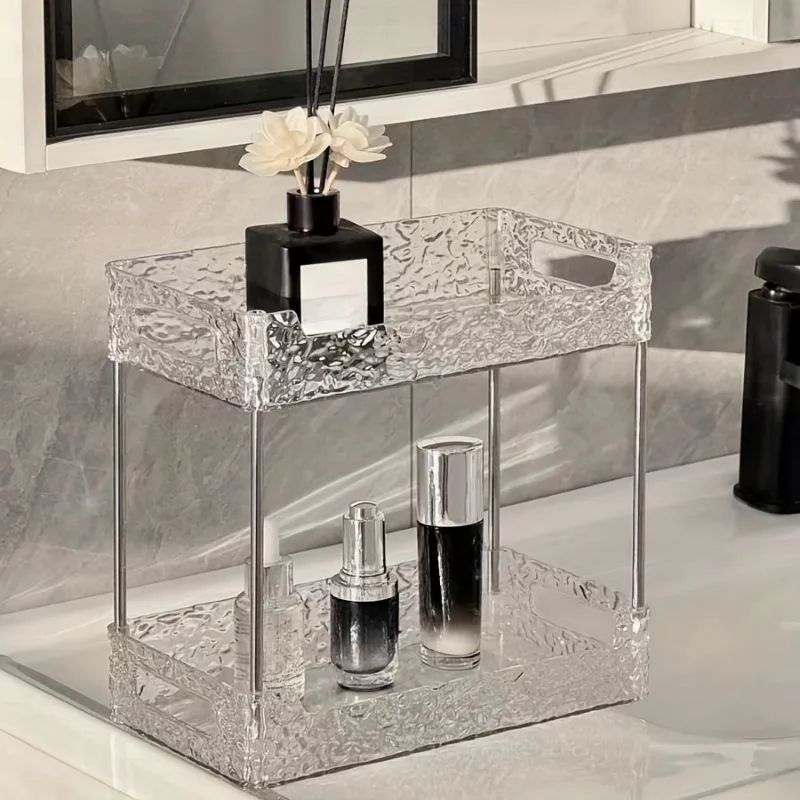 Adjustable Chic Vanity Organizer - Luxury Transparent, Large Capacity Plastic Cosmetic Storage Rack