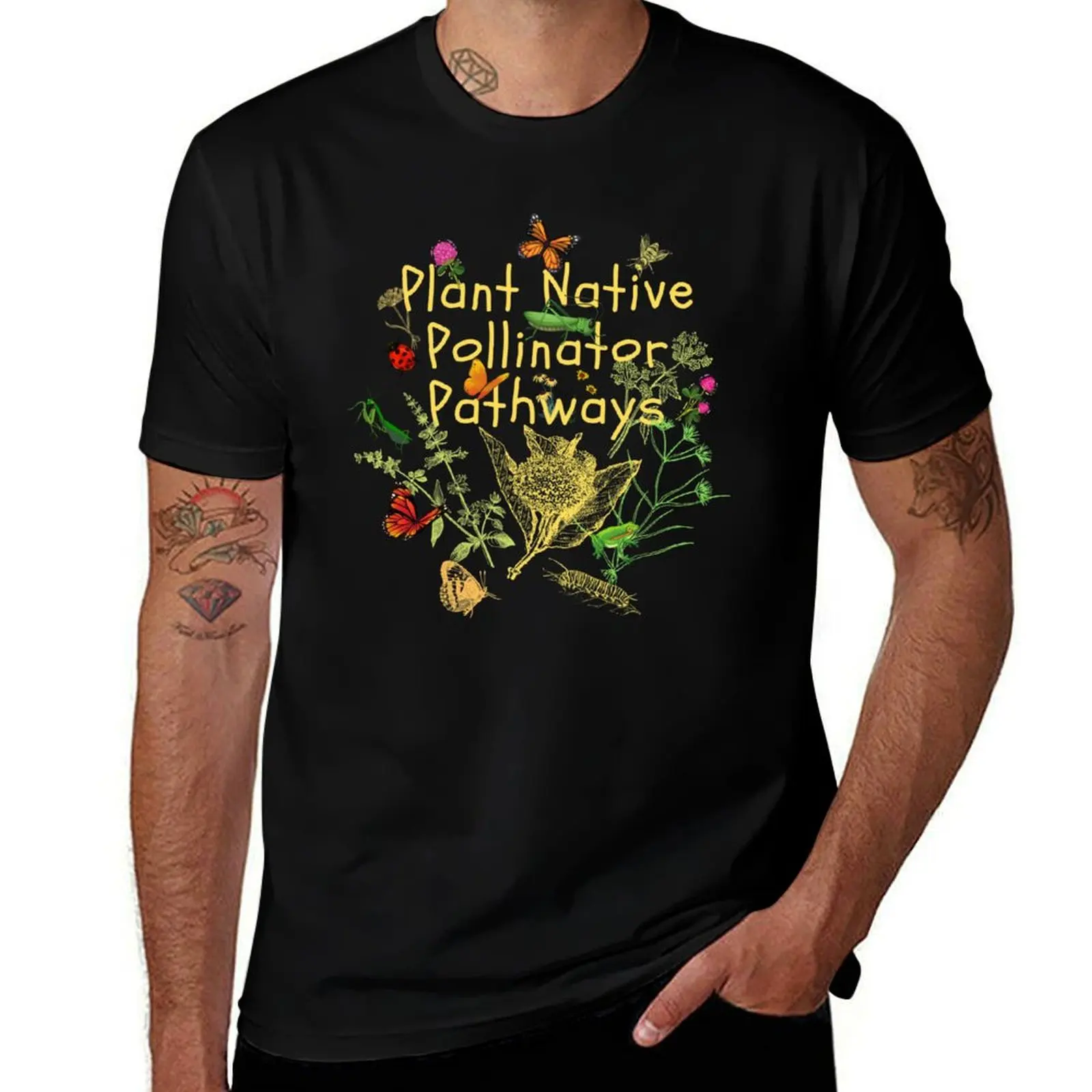 Plant Native Pollinator Pathways Garden Design T-Shirt Plus Size Basic Cotton T-Shirt