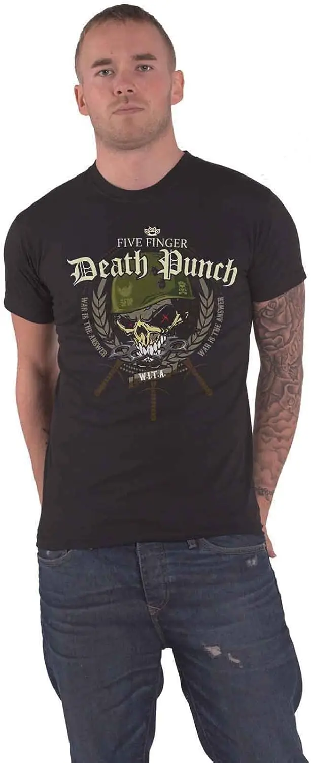 Five Finger Death Punch T Shirt War Head Band Logo Official Mens Black Size L