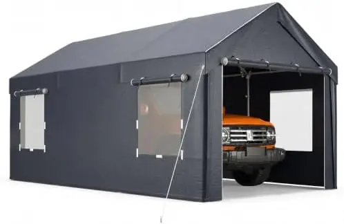 Carport, 10' x 20' Heavy Duty Carport with Roll-up Windows，Portable Garage with Removable Sidewalls, Car Canopy with