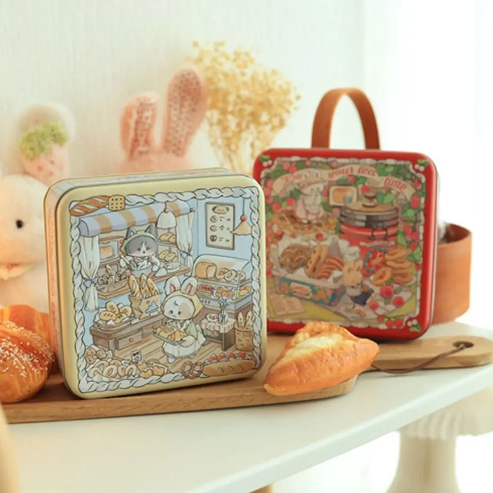 Durable Cartoon Rabbit Iron Box Square Multicolor Cake Packaging Box 17*17*6cm with Lid Metal Storage Box Money Contain