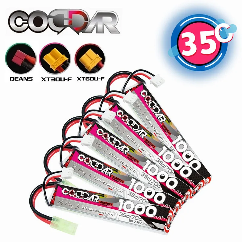 CODDAR 2S Water Gun Lipo Battery 7.4V 1000mAh 35C For Mini Airsoft BB Air Pistol Electric Toys Guns Rechargeable 7.4V Battery