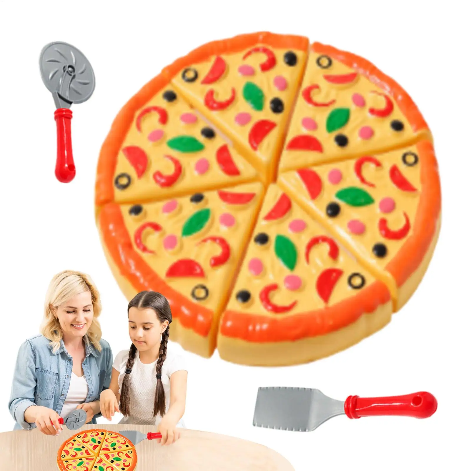 

Kids Pizza Cutting Toy Kitchen Play Accessories, Pretend Cooking Food Fake Pizza Pie Playset for Kids Indoor Play