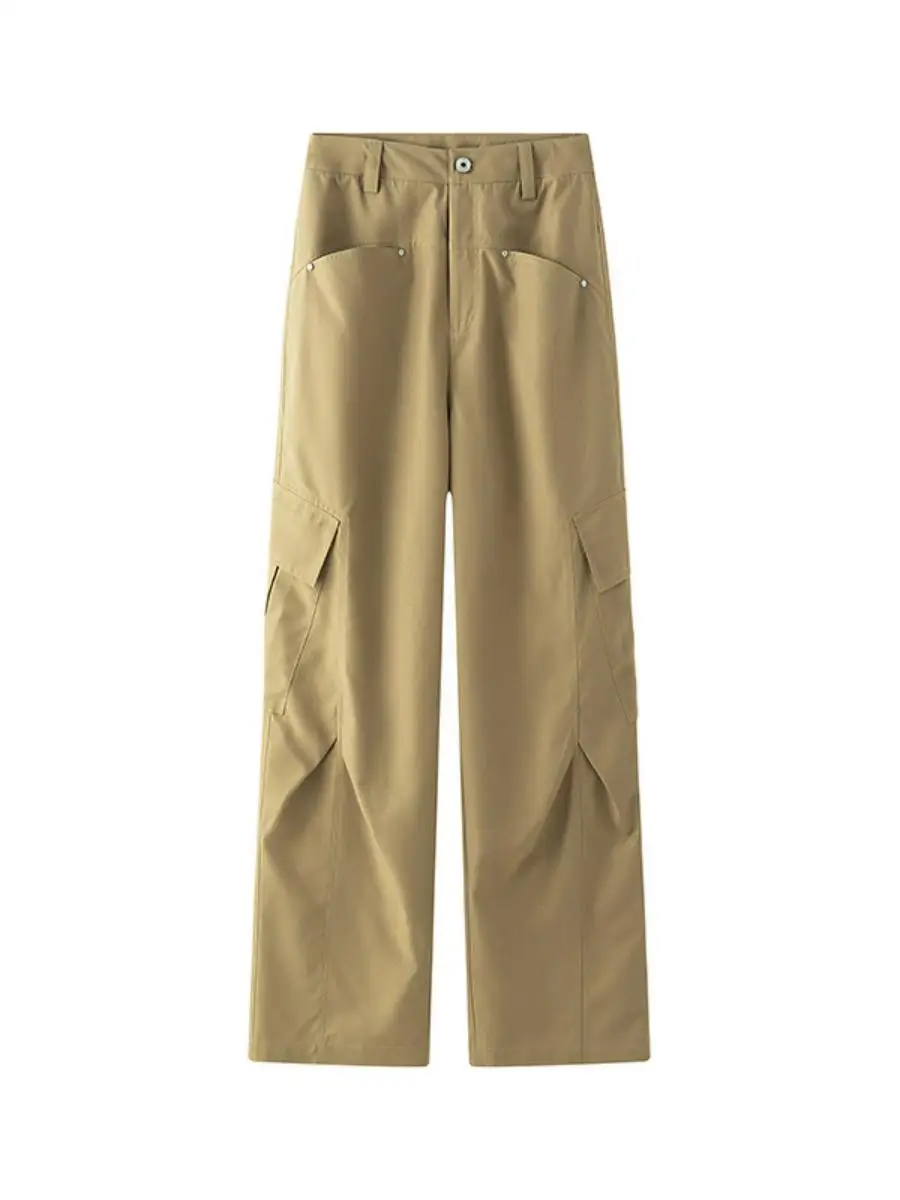 

Широкие брюки в американском стиле ретро с большими кетами, повседневная многоцветная рабочая одежда, длинные брюки прямого кроя с высокой талией