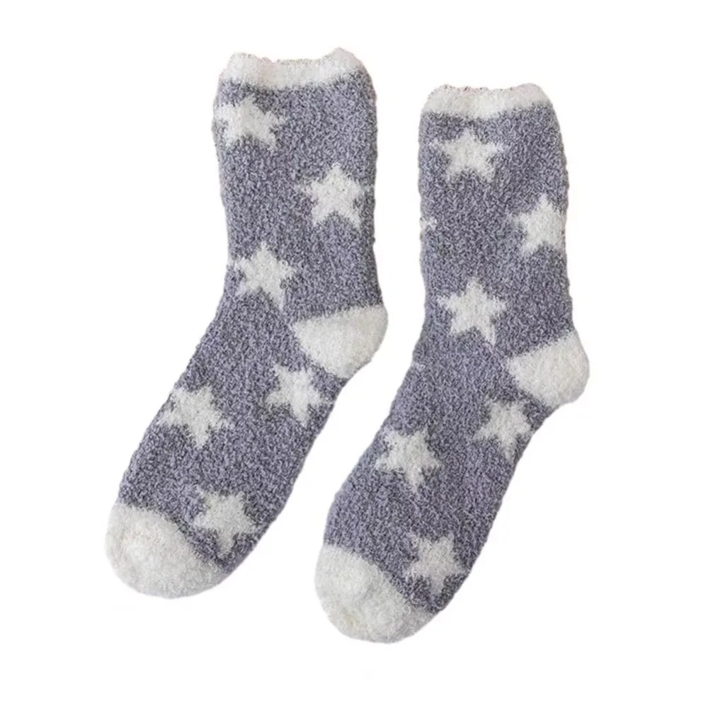 

New Star Pattern Coral Fleece Socks Thickened Soft Middle Tube Socks Warm Breathable Sleeping Socks Christmas Gifts