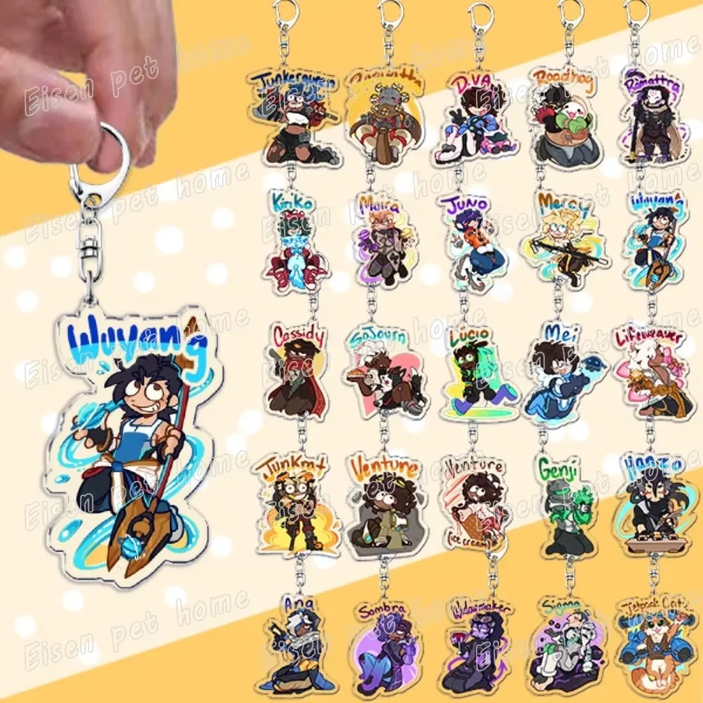 Game Ow Chibi Keychains for Women Accessories Bag Charm Mercy Dva Kiriko Cartoon Gaming Keyrings Jewelry Friends Birthday Gifts