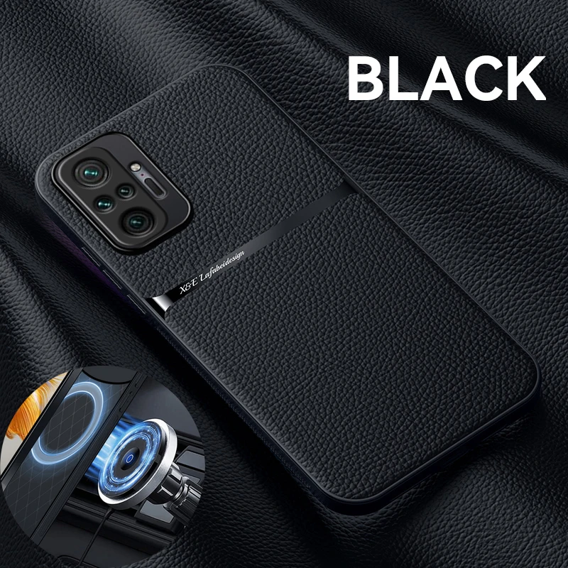 Funda de teléfono suave antideslizante de cuero PU a prueba de golpes para Redmi Note 10 Pro Max 10T 10S 4G 5G fundas de silicona con placa de Metal integrada