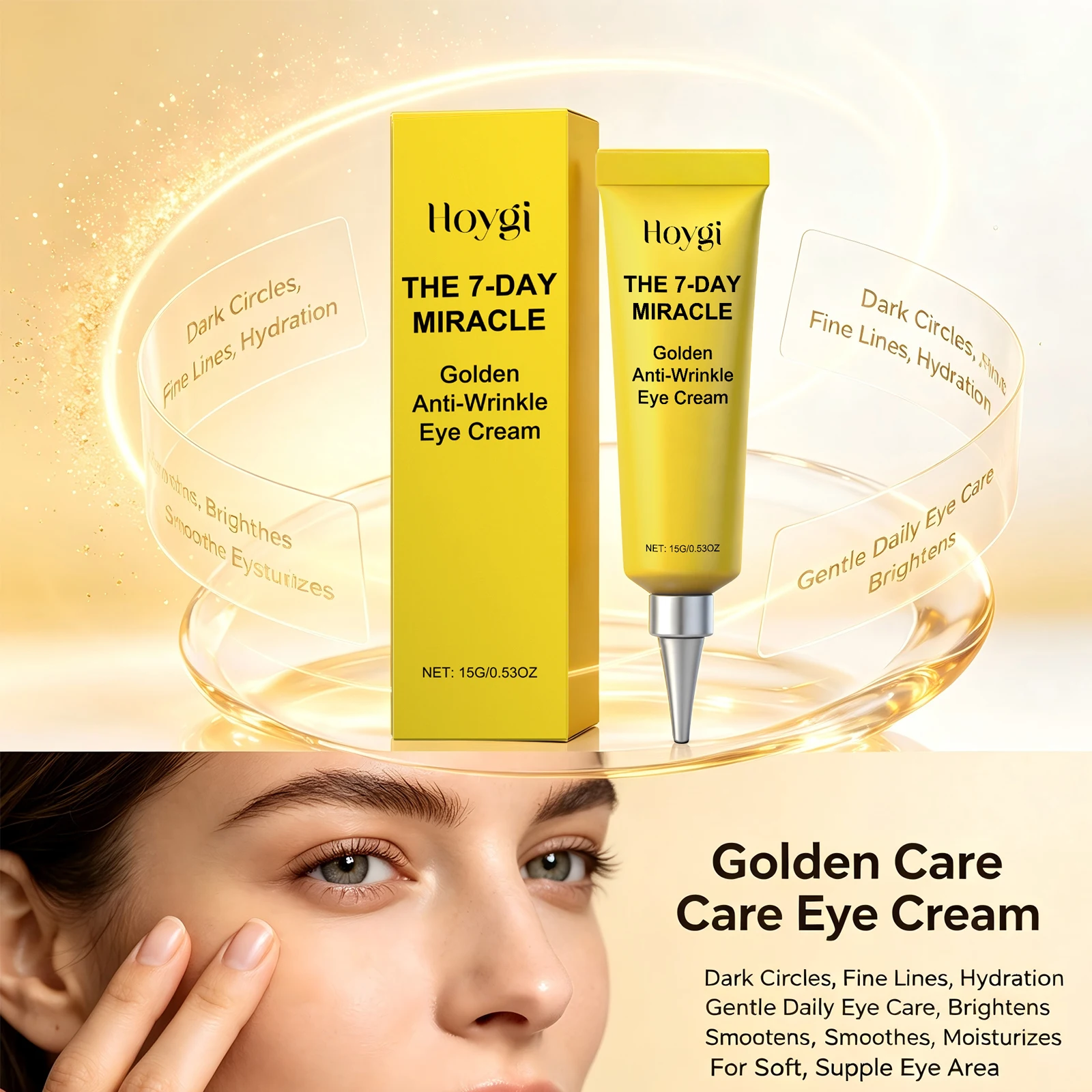 Golden Eye Cream for Puffiness and Dark Circles Reducer Firm Saggy Eye Skin Smooth Fine Lines Deep Moisturizing Under Eye Cream