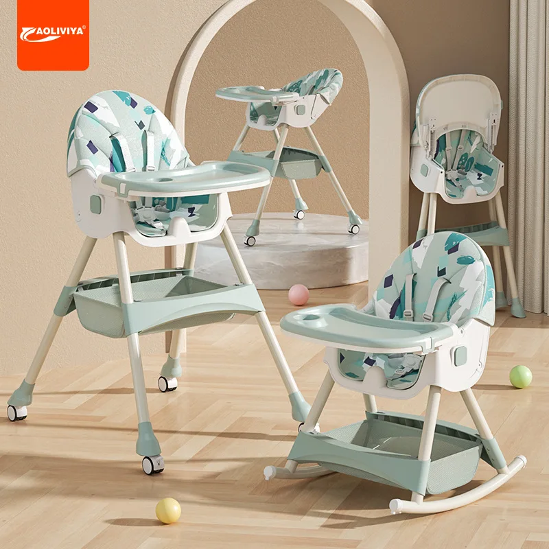 AOLIVIYA Baby Dining Chair Adjustable Children's Table and Chair, Rocking Double Layer, Home Dining Chair Reclining