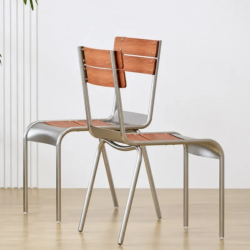 Simple home backrest dining chair stainless steel foot solid wood chair European restaurant milk tea shop cafe retro casual