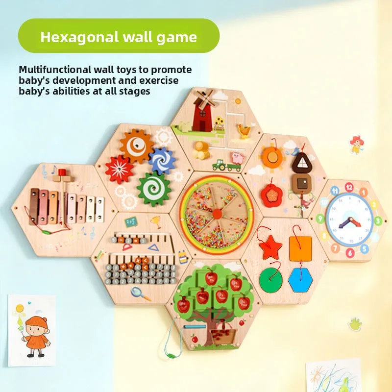 Children's hexagonal wall toys Multifunctional busy board games Hand-eye coordination Early education educational toys