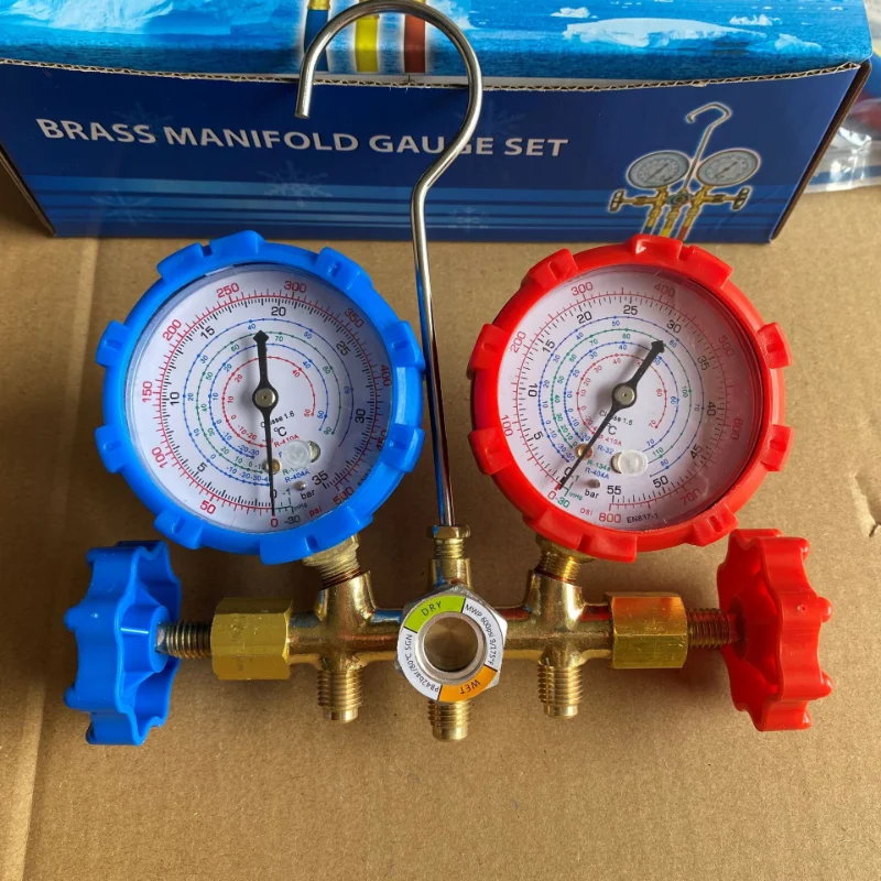 Air Conditioning Pressure Gauge with Fluorine Gauge R404A R32 R410A R134A Snow Refrigerant Gauge Refrigeration Pressure Gauge