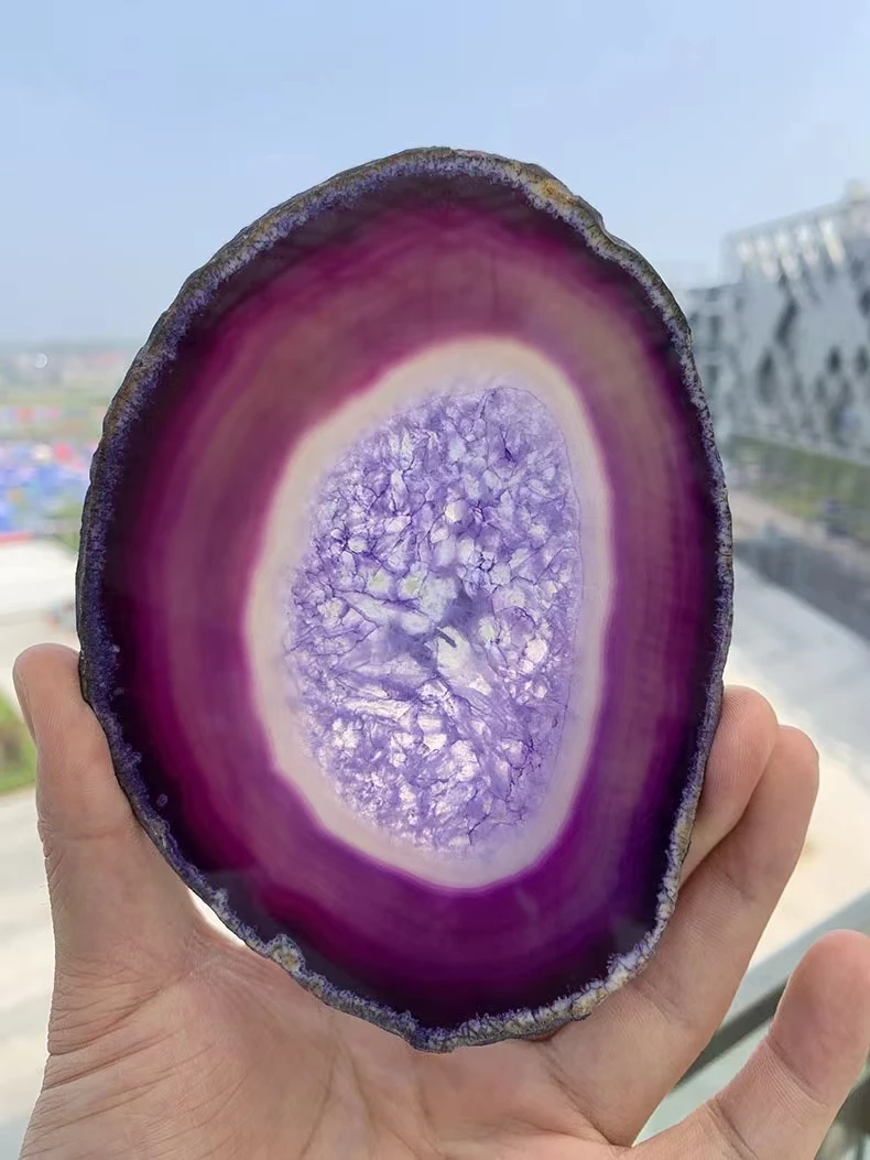 Purple Agate Plate Geoid Crystal Mineral Agate Slice Coasters