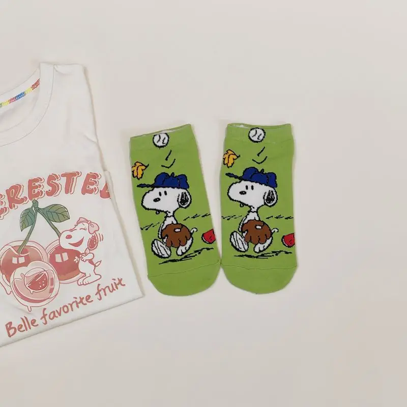 5 Pairs Snoopy Cartoon Women Short Socks Summer Autumn Non-slip Breathable Cute Cotton Sock Comfortable Casual Female Ankle Sock