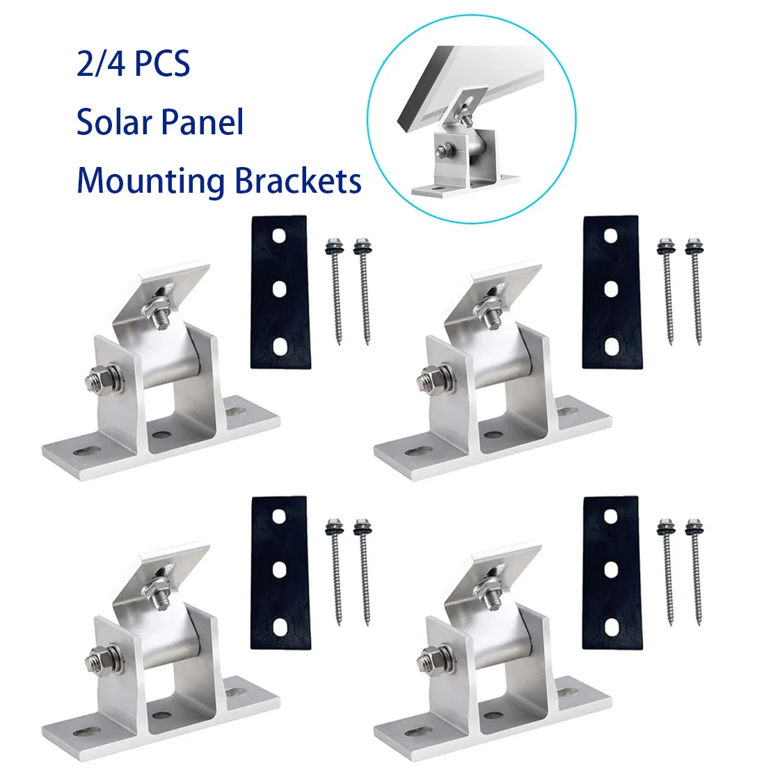 

2/4PCS Solar Panel Mounting Aluminum Bracket PV Panel Adjustable Angle Flat Roof Mount Holder Bracket Accessories Foot Stand