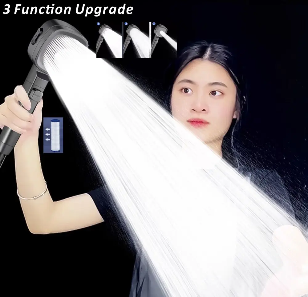 New High Pressure Shower Head Water Saving 3-Modes Shower Heads Adjustable Water Massage Sprayer Home Bathroom Accessories