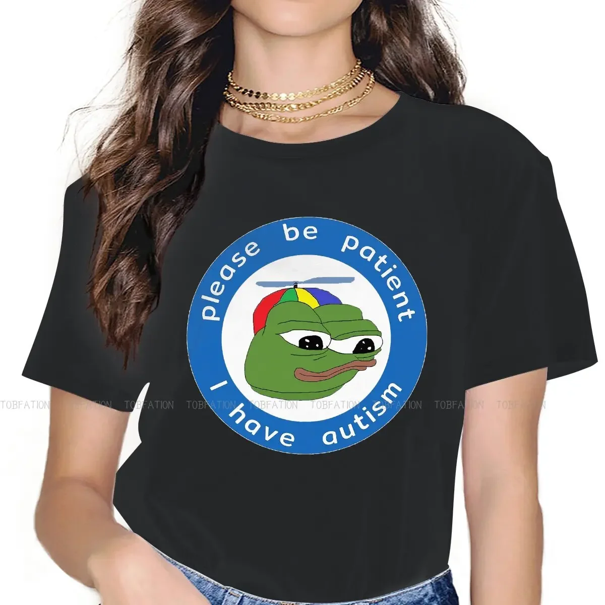 Pe Pe Green Frog  Cotton TShirts Please Be Patient Autism  Print  New Trend Tops  Soft Creative Short Sleeve Vintage Tees