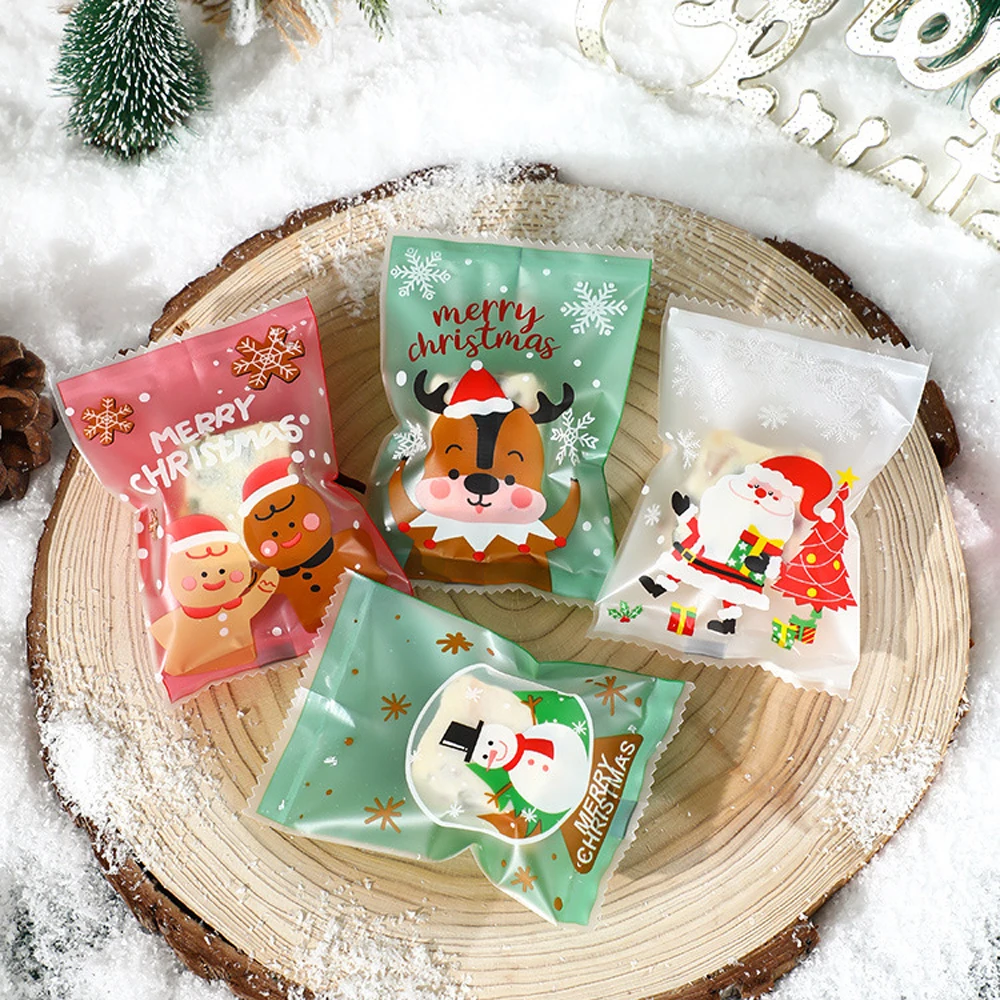 100pcs Christmas Candy Bag Hot Seal Bags Handmade Candy Nougat Biscuit Package Sealed Bags Christmas Decorations 2023