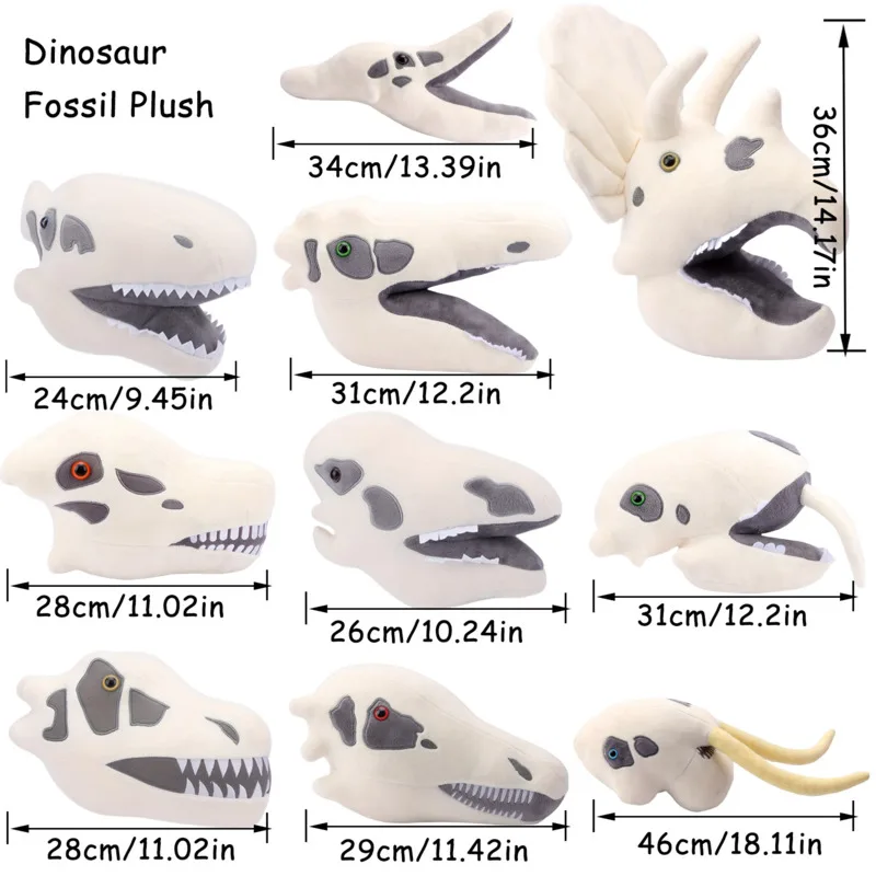 2025 Fuzzy Fossils Plush Riceratops Skull น่ารักและนุ่มการ์ตูนอุปกรณ์ต่อพ่วงหมอนตุ๊กตาตกแต่งห้องเด็กของขวัญวันเกิด