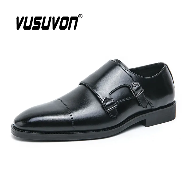 Fashion Men Monk Shoes Breathable Leather 38-46 Size Boys Loafers Black Soft Outdoor Casual Autumn Mules Dress Party Flats