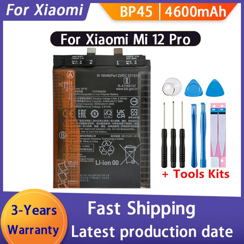100% NEW BP45 4600mAh Battery For Xiaomi Mi 12 Pro High Quality Phone Replacement Batteries Bateria Batterij+Tools