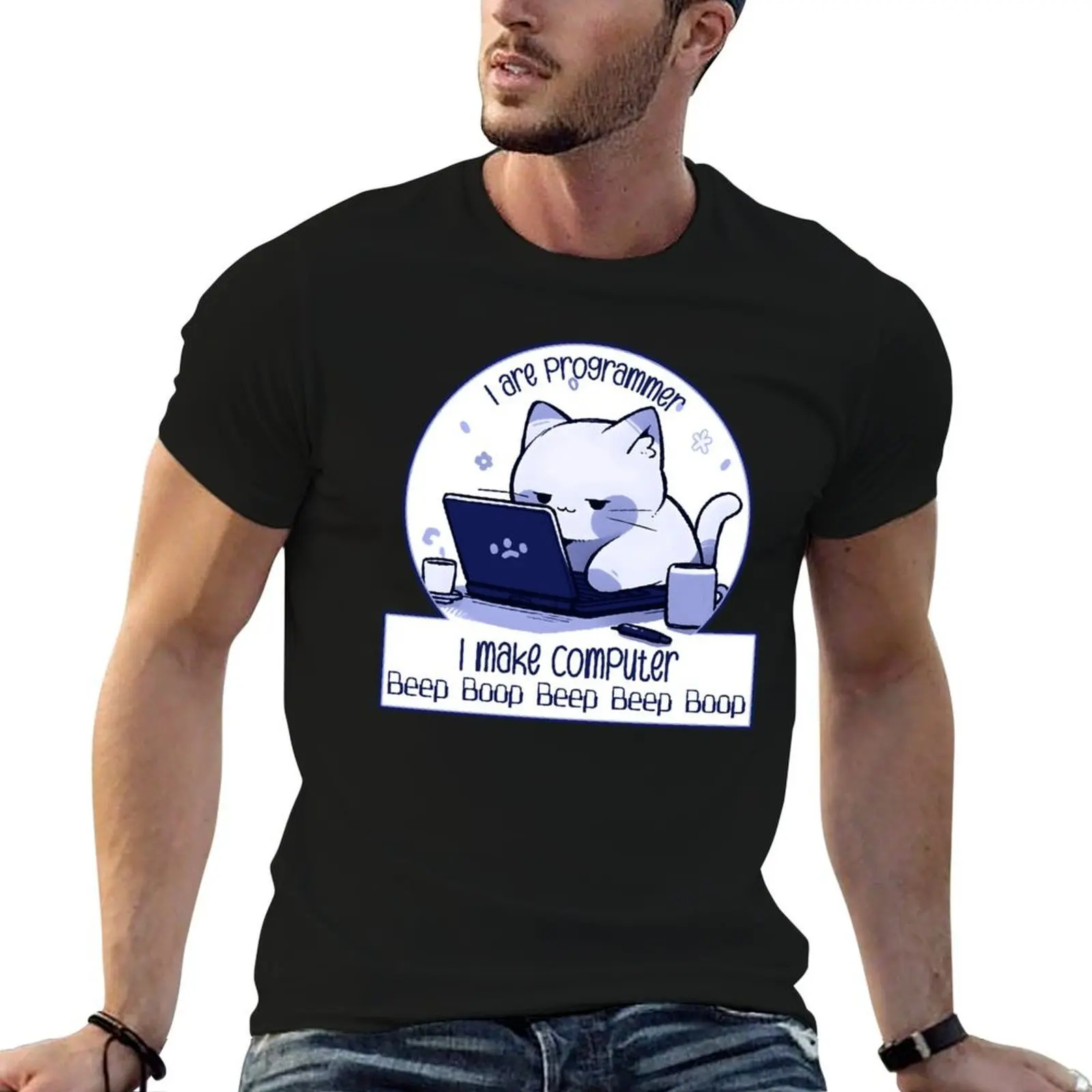 

I are programmer I make computer Beep Boop Beep Beep Boop (cute cat programmer blue) T-Shirt t shirts with prints T-Shirt