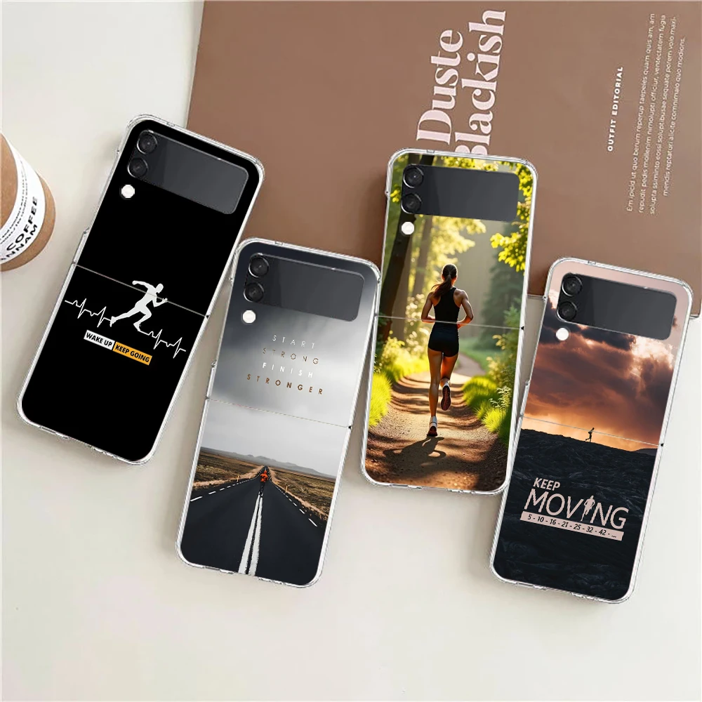 Transparent Phone Case For Samsung Galaxy Z Flip 3 4 5 6 7 Hard Folding PC Z Flip3 Flip4 Cover Run marathon Running