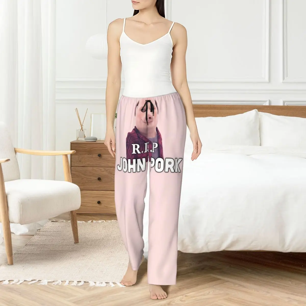 

Custom Printed John Pork Is Calling Pajama Pants for Women Funny Pig Sleep Sleepwear Bottoms with Pockets