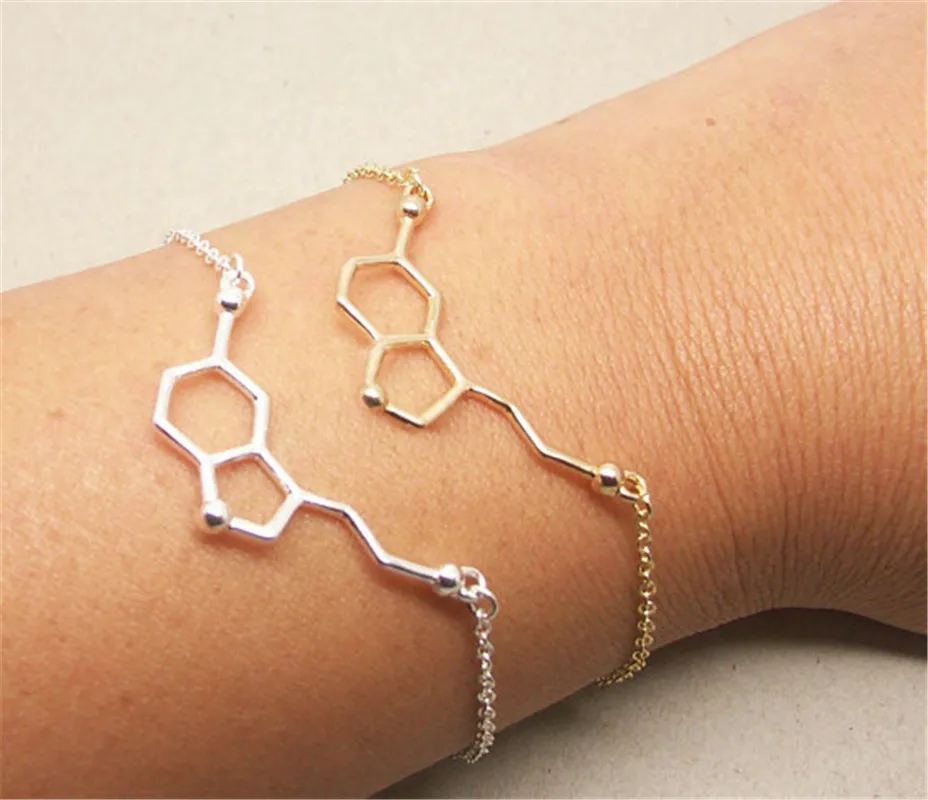 Daisy Serotonin Molecule Bracelet Nurse Chemical Structure Formula 5-HT Hormone Molecular DNA Charm for Women Chain Jewelry