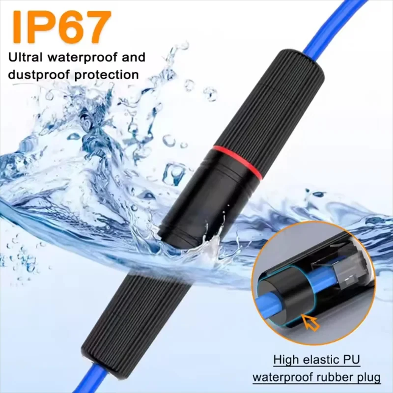 RJ45 Connector Waterproof IP67 Ethernet Network Cable Connector Coupler Outdoor Lan Coupler Adapter Female for Cat5e CAT6