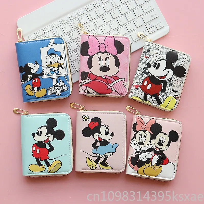 Disney Mickey Mouse Short Wallet for Women Girls College Students Zipper Coin Purse Card Holder Cartoon Anime Design