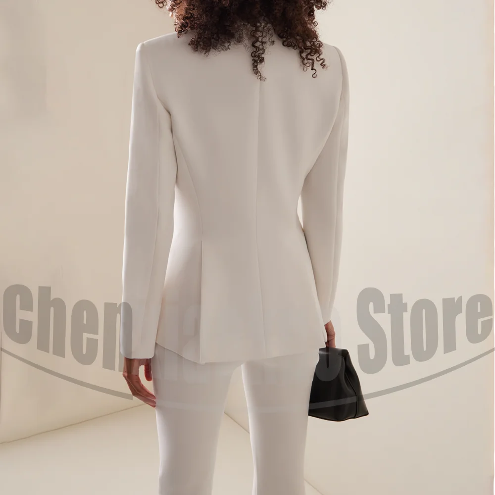Women White 2 Piece Suit Set Single Breasted Blazer Pants Slim Fit Office Business Casual Formal Party Attire Fashion Wear