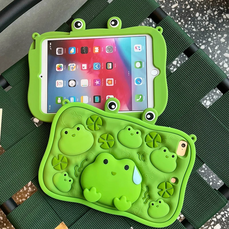Cute Frog For iPad 9.7 5th 6th 10.2 7th 8th 9th 10 10th Gen Air2 4 5 10.9 Pro 11 inch Tablet Case Kids Silicone Stand Funda Capa