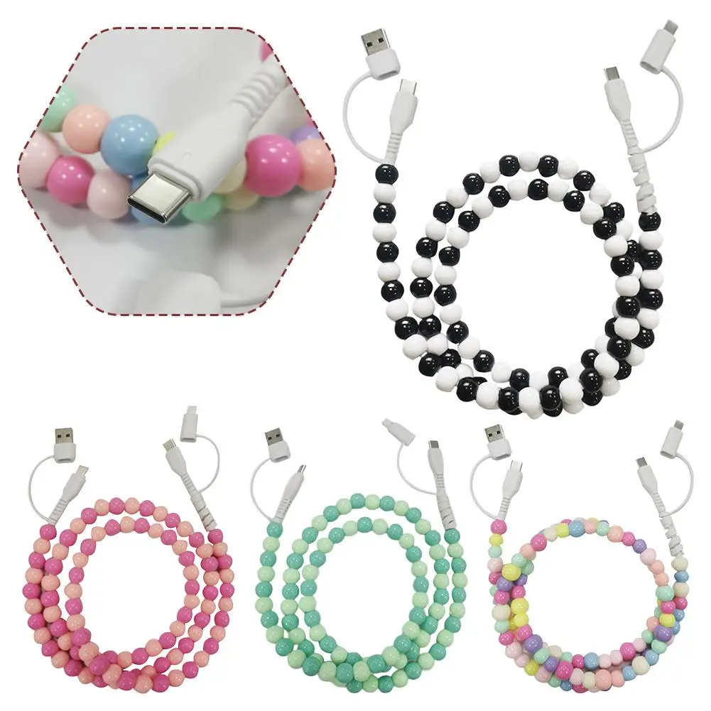 4 In 1 Beaded Fast Charging Cable For Iphone High-speed 60w PD3.0 Charging For Iphone Fast Data Sync Beads Phone Cable Wide