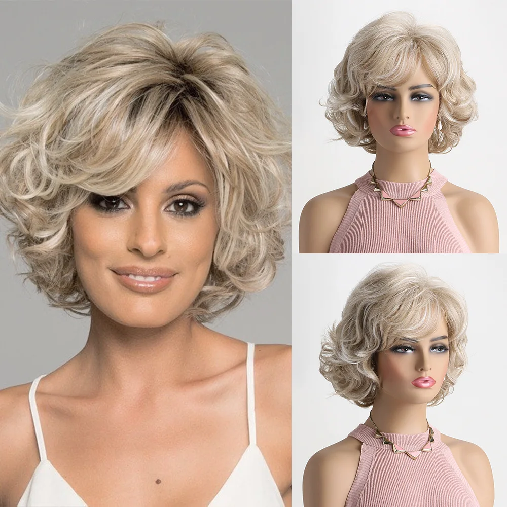 

Synthetic Short Curly Wig with Side Bangs for Women Fashion Cosplay Party Daily Wear Heat Resistant Fiber