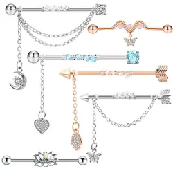 CZ Industrial Piercing Earrings Barbell Ear Cartilage Helix-Conch Piercing Bar Stud Body Jewelry Piercing Tragus Dangle