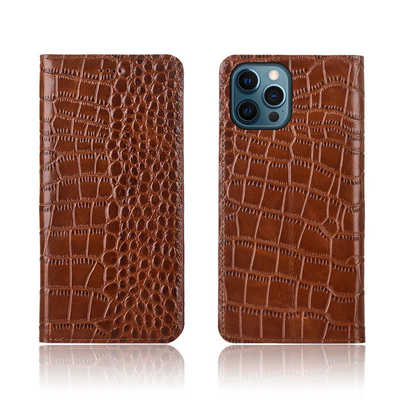 Crocodile Mark Genuine Leather Phone Case For Samsung Galaxy M42 M51 M52 M62 Xcover 4 Xcover 5 6 Pro 2 Magnetic Flip Cover