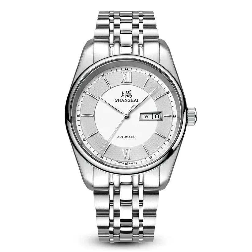 Shanghai Watches Automatic Men's Mechanical Watches 40mm 316L Stainless Steel Sapphire Day-Date Dual-Calendar Watch Business 008