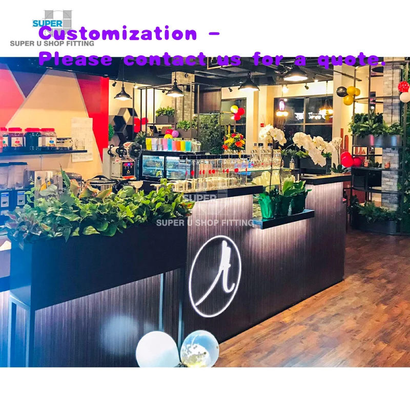 

Мебель и торговое оборудование из черного ореха для кафе, магазинов бабл-чая и молочного чая, дизайн для физических розничных точек, включая прилавки.