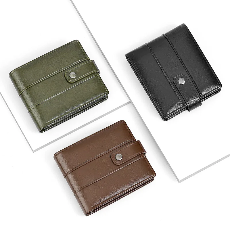 Cross Border Men’s Pure Color European and American Wallet PU Short Flip Wallet with More Card Slots Coin Purse