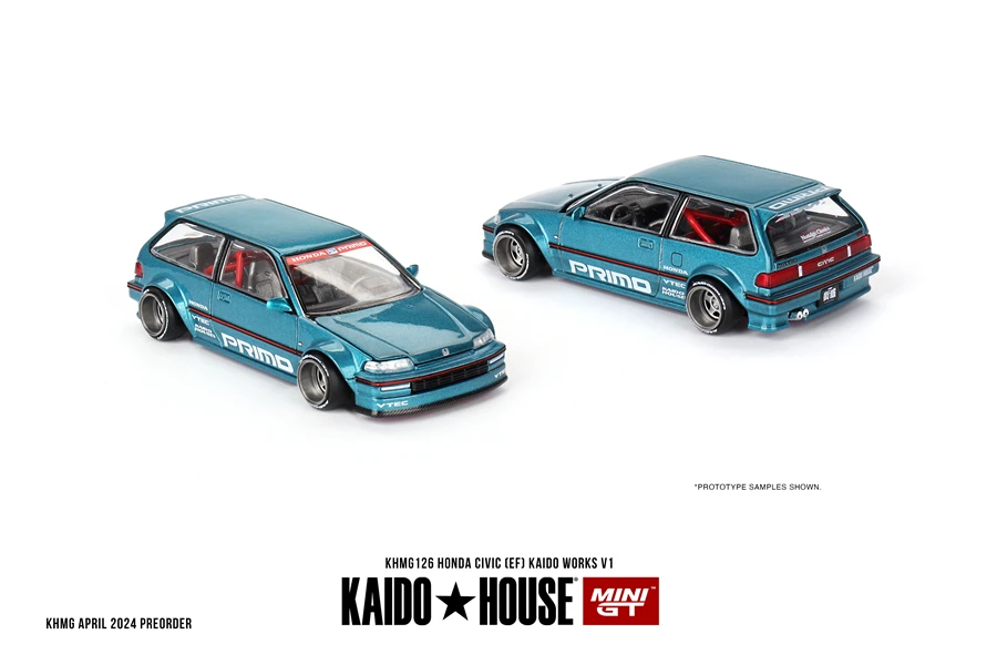 

Kaido House + MINIGT 1/64 Honda Civic (EF) Kaido Works V1 KHMG126 Автомобиль из сплава, литая под давлением металлическая модель, детские подарочные игрушки для мальчиков