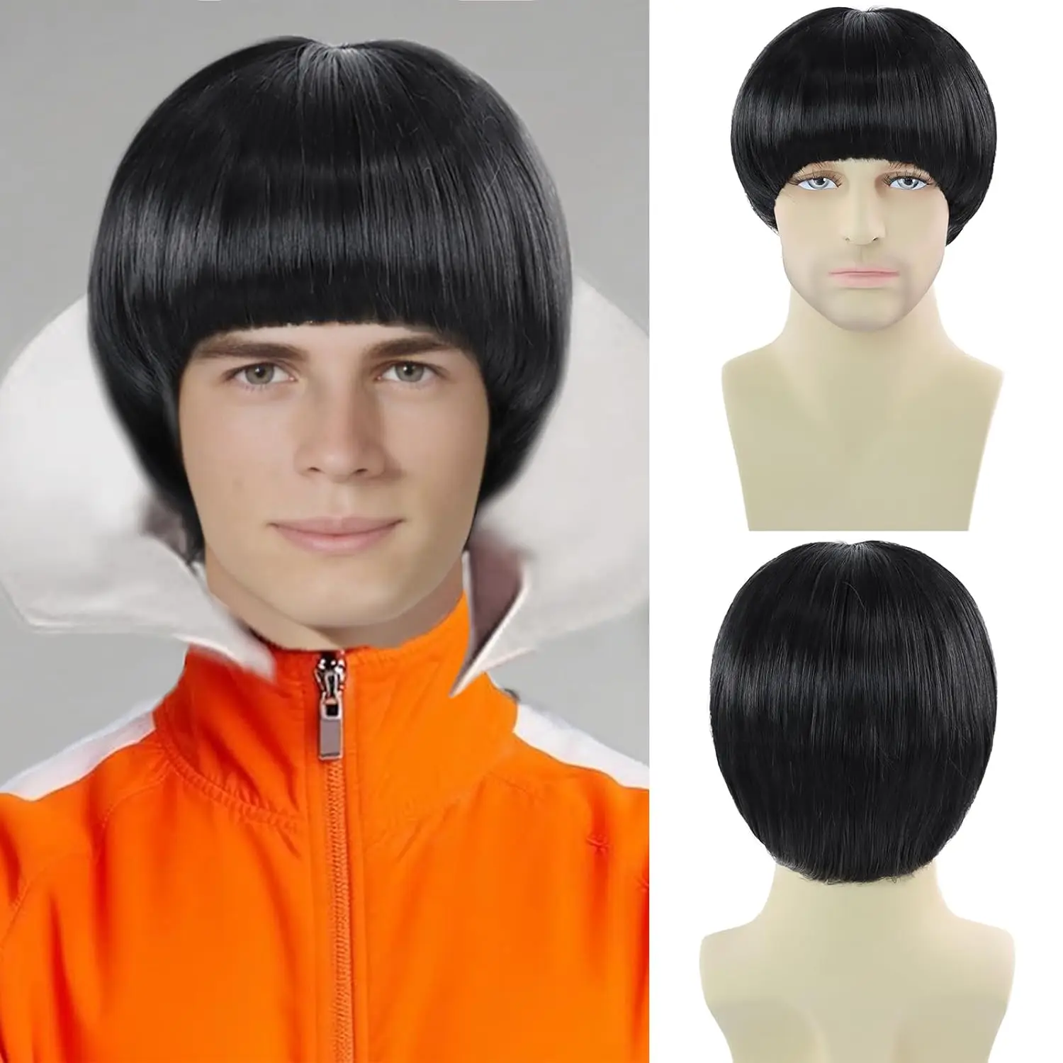 

Черный парик-грибок унисекс для мужчин и женщин, синтетический парик в стиле 60-х с челкой для повседневного использования, костюмированных образов, аниме-персонажей, фильмов, Хэллоуина