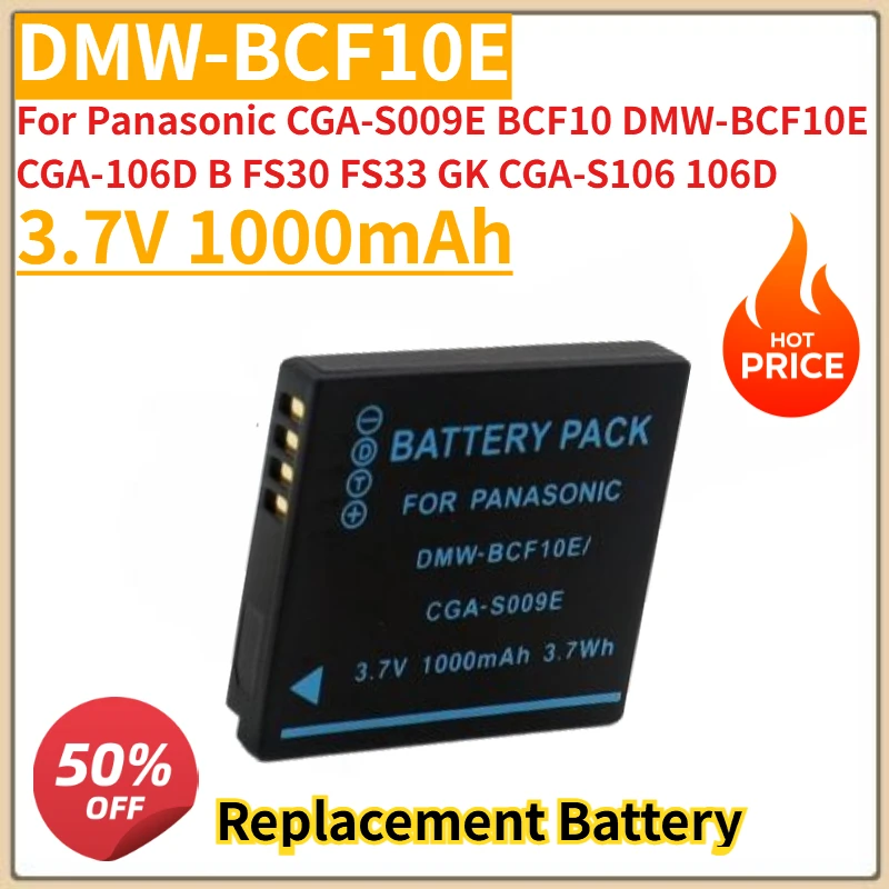 

New DMW-BCF10E Camera Battery 3.7V 1000mAh For Panasonic CGA-S009E BCF10 DMW-BCF10E CGA-106D B FS30 FS33 GK CGA-S106 106D