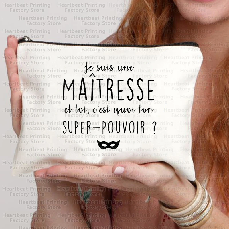Bolsa de cosméticos de viaje con estampado francés Thank You Maîtresse, bolsa para lápiz labial, estuche para lápices, bolsas para mujer, regalo de regreso a la escuela