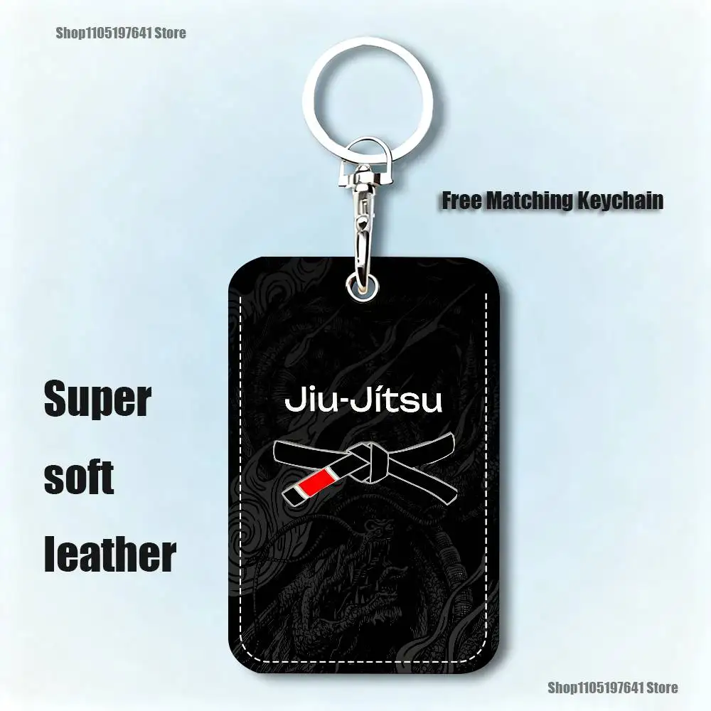 BJJ البرازيلي جيو جيتسو نمط 1 قطعة بولي Leather حامل بطاقة جلدية المفاتيح حلقة رئيسية قفل الباب الوصول العلامات بطاقة الهوية حافظة المفاتيح بطاقة