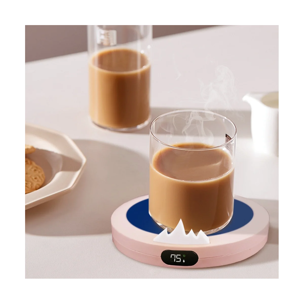 Portable USB Heating Cup Warm 3-Gear Coffee Mug Heating Coaster Smart Thermostatic Hot Pad Milk Tea Heating Pad-Pink