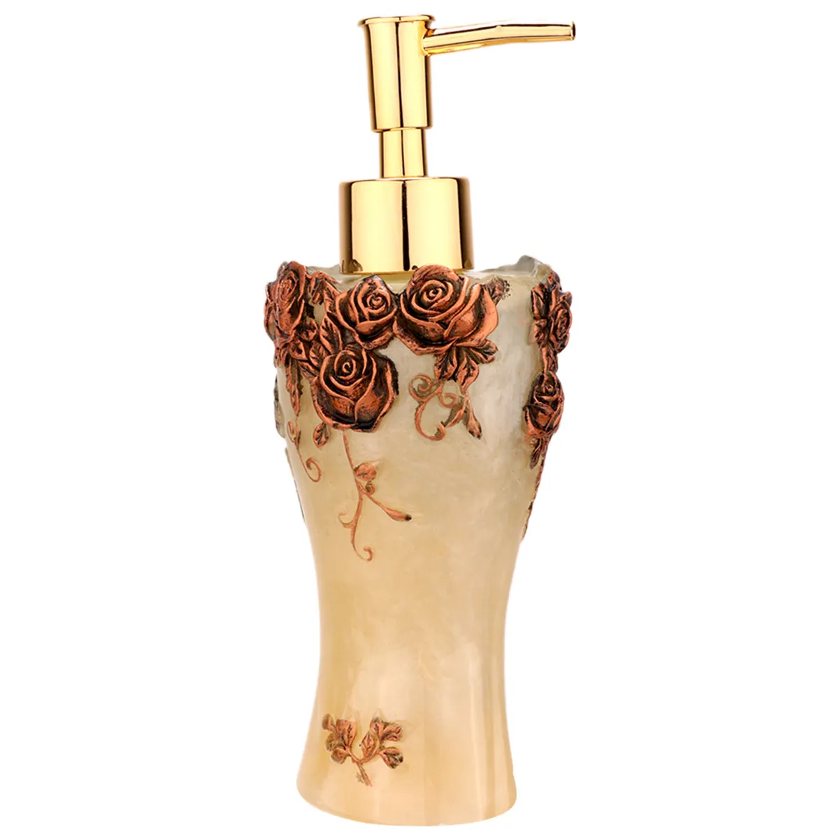 

Bronze Rose Design European Style Empty Bottle Portable Dispenser Shampoo Body Wash Water Pump Reusable Refillable Hand Soap