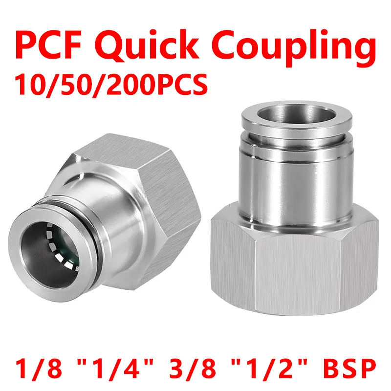 

10pcs PCF Pneumatic Quick Coupling 304 Stainless Steel 1/8 "1/4" 3/8 "1/2" BSP Internal Thread Air Hose 4 6 8 10 12mm