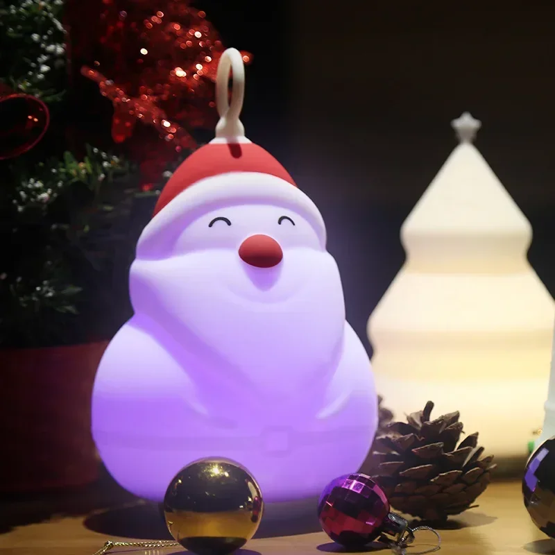 Led boneco de neve papai noel luzes da noite 7 cores pat toque mudança de cor proteção para os olhos quarto lâmpada de cabeceira presente de natal crianças